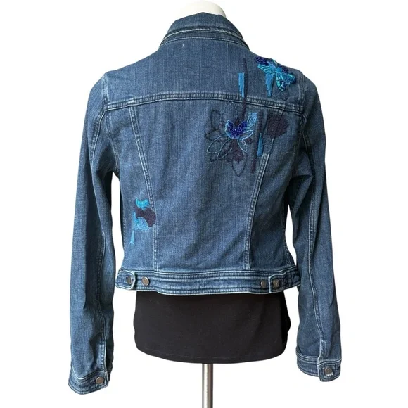 Anthropologie Pilcro Beaded Embroidered Denim Jacket, Sz M - Picture 6 of 14